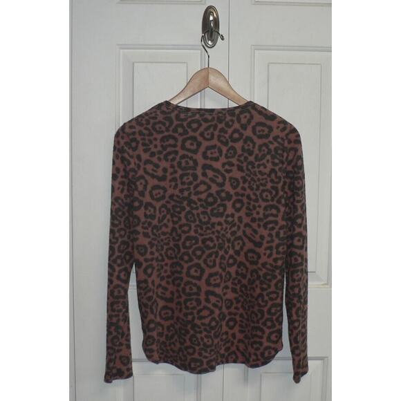 Socialite Women's Cozy Split V-Neck Long Sleeve Top Rust Black Animal Small $45 - Picture 4 of 5